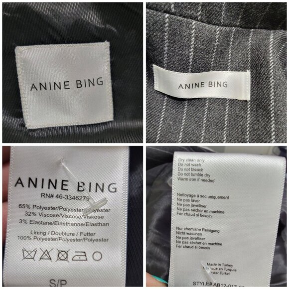 Anine Bing Womens Black Striped Double Breasted Blazer Long Sleeve Size S‎ - Picture 8 of 9